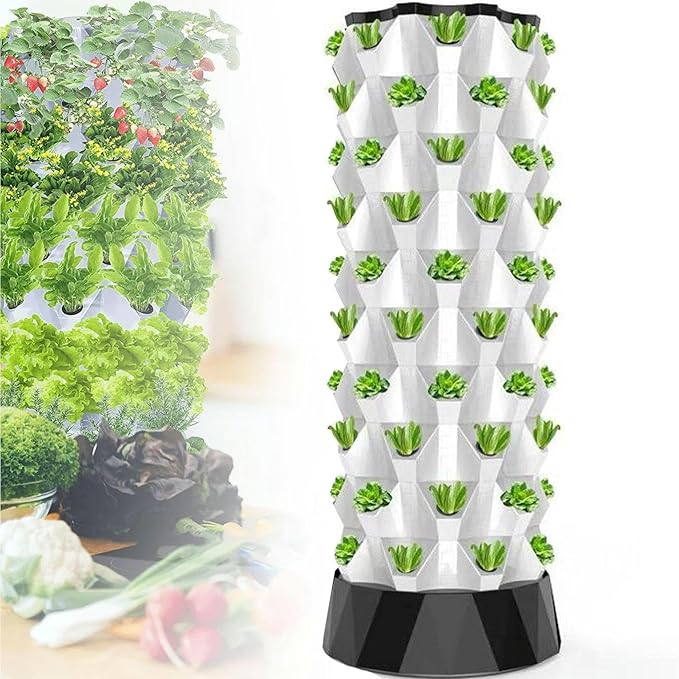 Hydroponics Tower - Hydroponics Growing System for Indoor Herbs Fruits and Vegetables - Aeroponic Tower with Hydrating Pump Timer Adapter Seeding Bed &amp Net Pots (8layers)