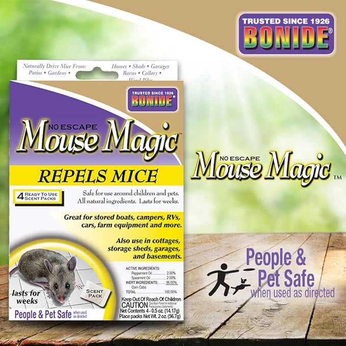 Bonide Mouse Magic Mouse Repellent Scent Packs 4 Ready-to-Use Packs for Indoor &amp Outdoor Rodent Control People &amp Pet Safe (Pack of 12)