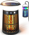 Solar Bug Zapper Outdoor Portable Electric Mosquito Killer with Panel Sensor Rechargeable Insect Trap with LED Night Light and Flame Effect Ideal for Outside Patio Backyard and Camping (1 Pack)