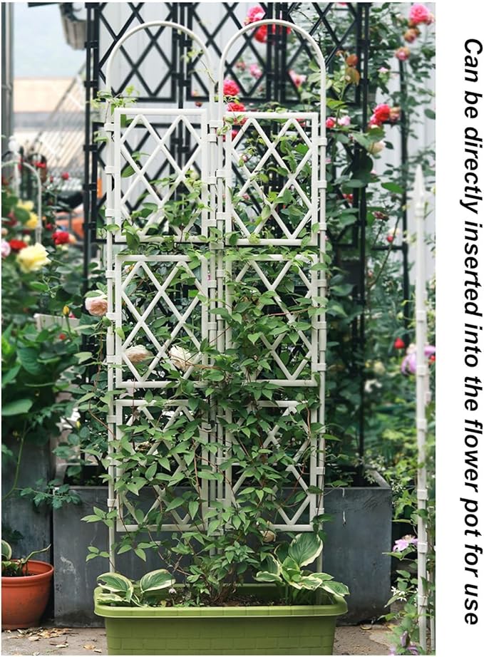 Large Decorative Outdoor Trellis Metal Garden Trellis For Climbing PlantsEuropean Style Rustproof Metal Garden Fence For Outdoor Indoor Potted Plants Tomato Rose(White90x170cm(35.5x67in))