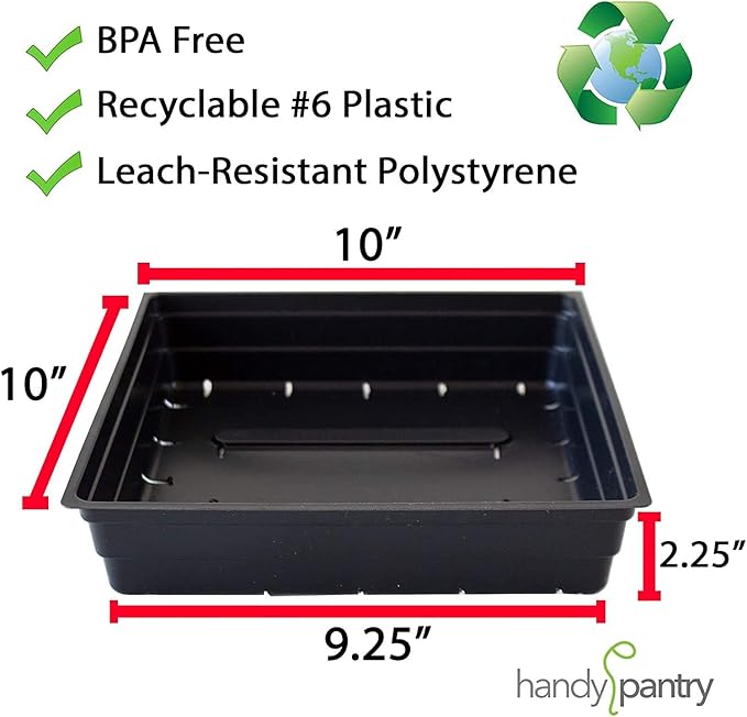 10 x 10 Garden Growing Trays with Drain Holes - 10-pack Recyclable Plastic Plant Trays for Wheatgrass Sprouting Tray Microgreens Growing Trays Hydroponic Trays Nursery Flats Greenhouse Supplies