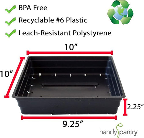 10 x 10 Garden Growing Trays with Drain Holes - 10-pack Recyclable Plastic Plant Trays for Wheatgrass Sprouting Tray Microgreens Growing Trays Hydroponic Trays Nursery Flats Greenhouse Supplies