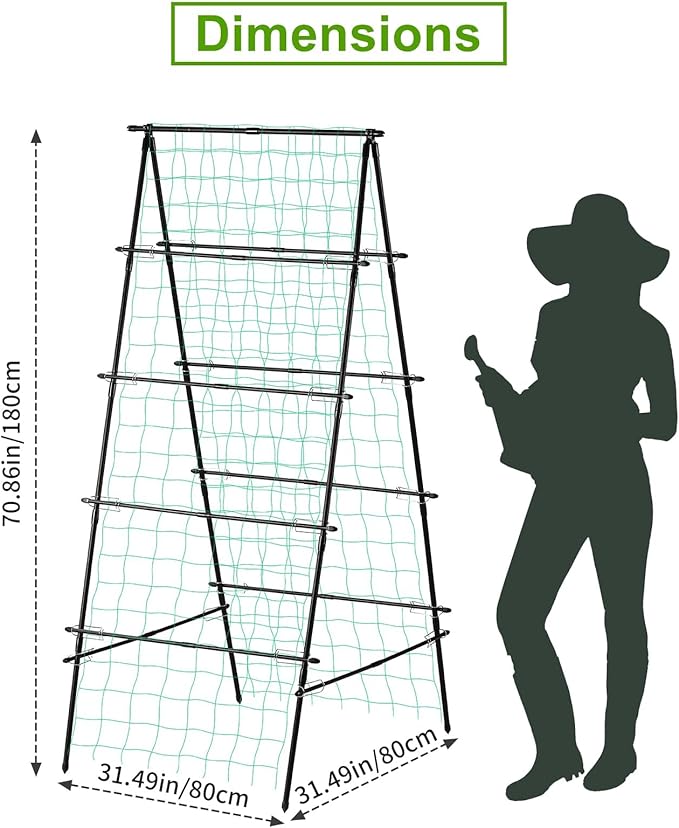 Garden Trellis for Climbing Plants 71 H x 32 W Metal A-Frame Cucumber Trellis Outdoor Fruits Watermelon Plants Vegetable Tomato Squash Peas Beans with Netting Black