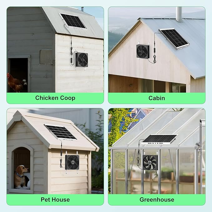 7.1 Large Solar Greenhouse Fan 25W Solar Powered Vent Exhaust and Intake Chicken Coop Fan Outdoor Waterproof 16.5 ft Cord Strong Airflow for Shed Doghouse Cabin Ventilation Air Circulation