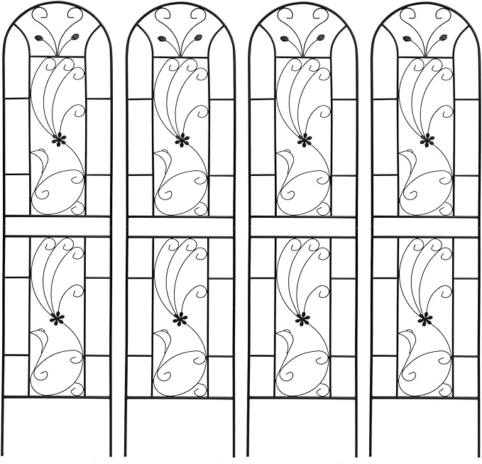 4 Pack Large Garden Trellis Heavy Duty Rustproof Iron Plant Trellis for Potted Plant Support Metal Climbing Rose Trellis Vine Vegetable CucumberBlack-86.7 H x 19.7 W