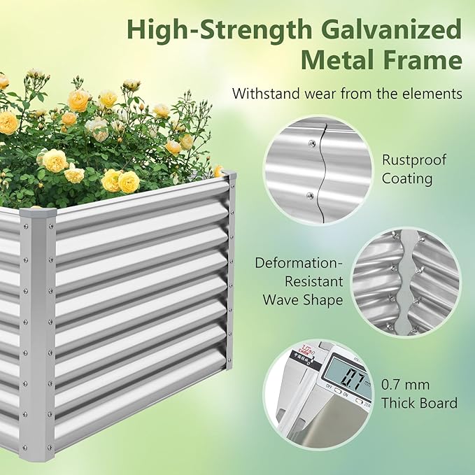 Giantex 6x3x2ft Raised Garden Bed Large Metal Elevated Rectangular Planter Bed 271 Gallon Capacity Outdoor Planting Garden Box for Vegetable Flower Herb Grow (Silver)