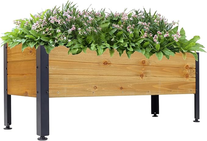 Outdoor Wood Garden Planter Box Raised Bed for Plants Elevated Herbs Vegetables Flowers