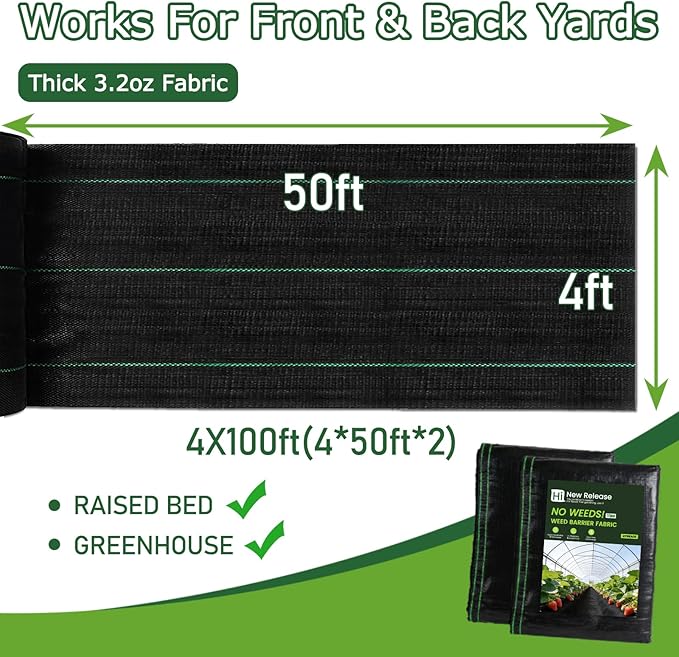 Garden Weed Barrier Landscape Fabric4FTx100FT Weed Block Fabric Heavy Duty 3.2OZWoven Mulch for Landscaping Ground Cover Weed Control Fabric Black Garden Bed Liner
