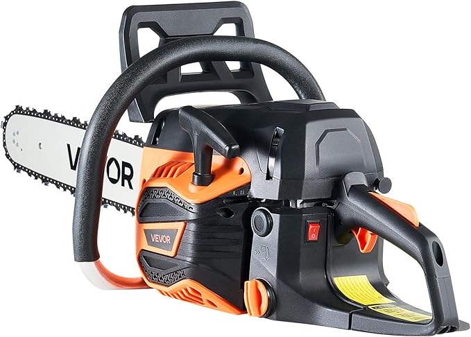 VEVOR 20inch 62CC Gas Powered Chainsaw 3.8 HP 2 Stroke Engine Gas Power Chainsaws with Non-Slip Handle Gas Chainsaws with Dual Fuel Tanks For Wood Cutting Tree Trimming and Land Clearing