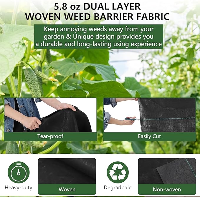 Woven Landscape Fabric 5.8 oz3 ft x 300 ft Double Layer Weed Barrier Heavy Duty Garden Ground Cover Waterproof Weed Control Fabric for Garden Beds and Landscaping
