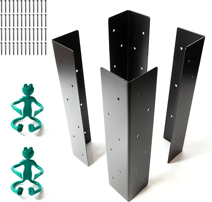 Sherfire Raised Garden Bed Corner Brackets - Set of 4 15 x 3 x 3 in for 20-24 in Bed - Black Weather Resistant Heavy-Duty Rustproof Steel - Includes 48 Matching Screws and 2 Wire Frog Plant Ties