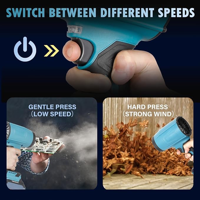 Cordless Leaf Blower Portable Dust Cleaner 21V Handheld Turbo Jet Blower 300000 RPM Compressed Air Duster for Patio Cleaning Lawn Care Drying Camping Blowing Leaves &amp Snow w/ 2 Batteries Blue