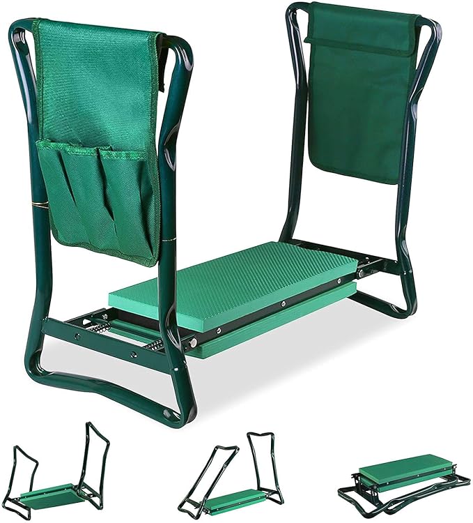 Garden Kneeler and Seat with Free Tool Pouches Heavy Duty Gardening Bench for Kneeling and Sitting Folding Garden Stools with Tool Pouch and Kneeling Pad