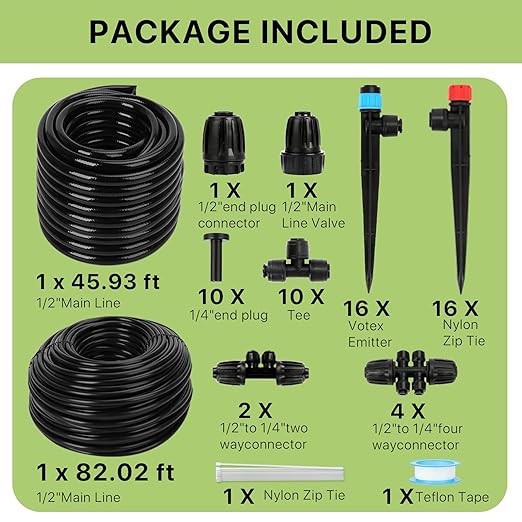 Drip Irrigation System – 2026 Upgraded Garden Watering System with 46FT 1/2'' Tubing New Quick-Connect 1/4 inch Fittings Automatic Sprinkler for Garden Lawn Greenhouse Plant Flower Bed