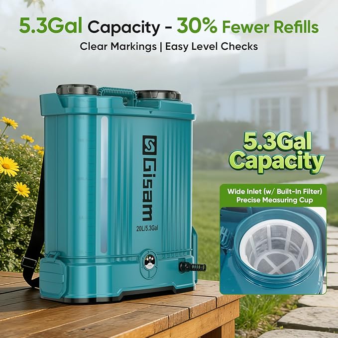 5.3Gal Battery Powered Backpack Sprayer 120PSI Adjustable Pressure Electric Sprayer Dual Batteries Telescopic Wand &amp Corrosion-Resistant Wand 5 Nozzles Sprayer for Planting Lawn Yard Garden