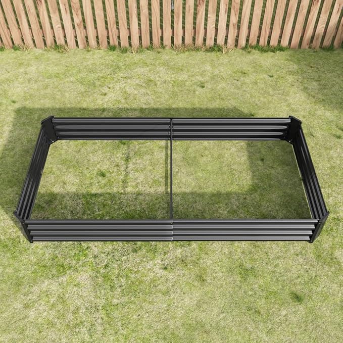 Heavy-Duty Galvanized Steel Raised Garden Bed for Outdoor Vegetable Flower and Herb Planting – Rust-Resistant &amp Durable (Black with 8x4x1ft)