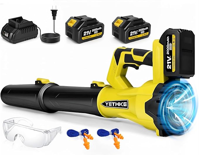 Leaf Blower Cordless 21V Powerful Electric Blower with 2*4.0Ah Batteries &amp 1*Fast Charger 6 Speed Modes Handheld Lightweight Leaf Blowers for Lawn/Patio/Dust/Leaves Gift Goggles &amp Earplugs