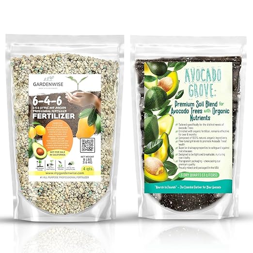 6-4-6 Avocado and Citrus Tree Professional Fertilizer &amp Organic Avocado Tree Soil Bundle - Quick Release Nitrogen Fertilizer Indoor Outdoor Gardening &amp 100% Natural Ingredients (4-3 Quart)