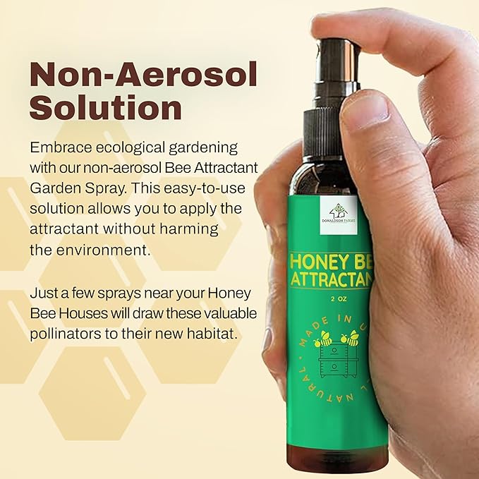 Honey Bee Attractant Spray - Bee Hive Lure for Gardens Beehives Flowers &amp Fruit Trees with Natural Lemongrass Oil Formula Easy to Use for Beekeepers &amp Pollinator Support - 2 oz