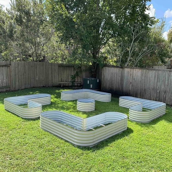 Vego garden 17 Tall L-Shape Raised Garden Bed Metal Raised Planter Bed for Vegetables Flowers Ground Planter Box Large Size