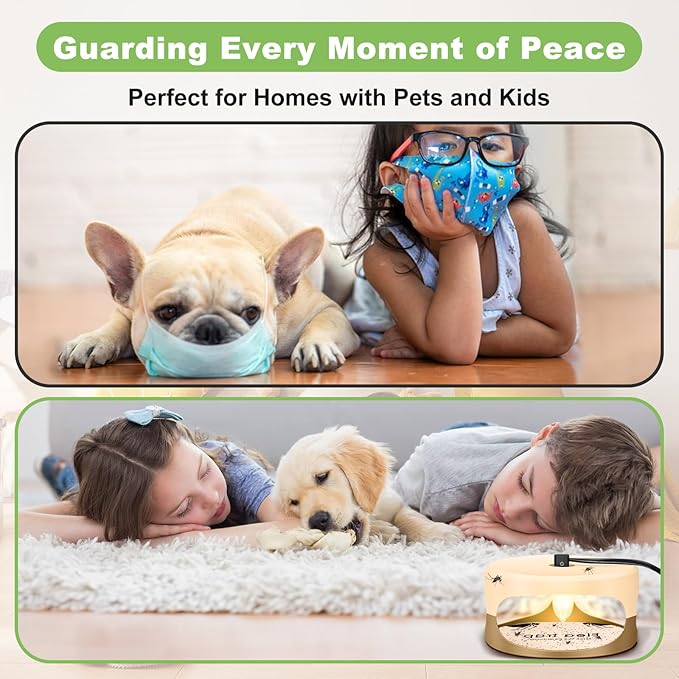 Flea Trap for Inside Your Home 2 Packs - Premium Electric Flea Traps Natural and Child-Friendly Indoor Control for Home &amp Garage with 5 Glue Disc Refills and 5 Lightbulbs (Beige)