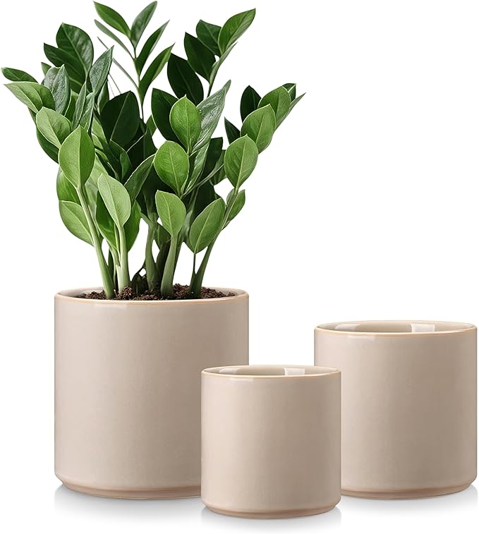 vancasso Ceramic Plant Pots 4.25+5.25+6.25 Inch Planter Pot with Drainage Hole Flower Pots for Indoor Outdoor Plants Set of 3 Grey