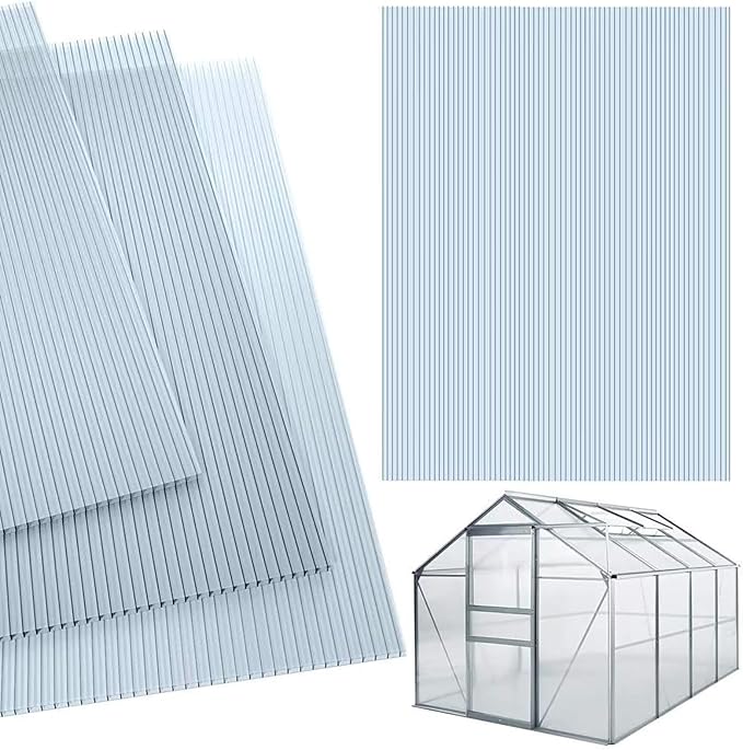 14 Pack Polycarbonate Greenhouse Panels 2'x4' Twinwall Clear UV Protected Sheets for Greenhouse Roofing Waterproof Durable Outdoor Plant Stand Cover