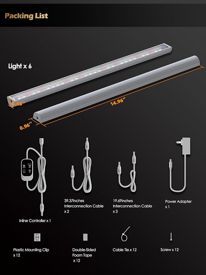 Smart Grow Light for Indoor Plants3500K Full Spectrum LED Plant Light Strips with 3/9/12H Auto TimerStepless DimmingModular DesignPlug and Play (White 6 Pack 48W)