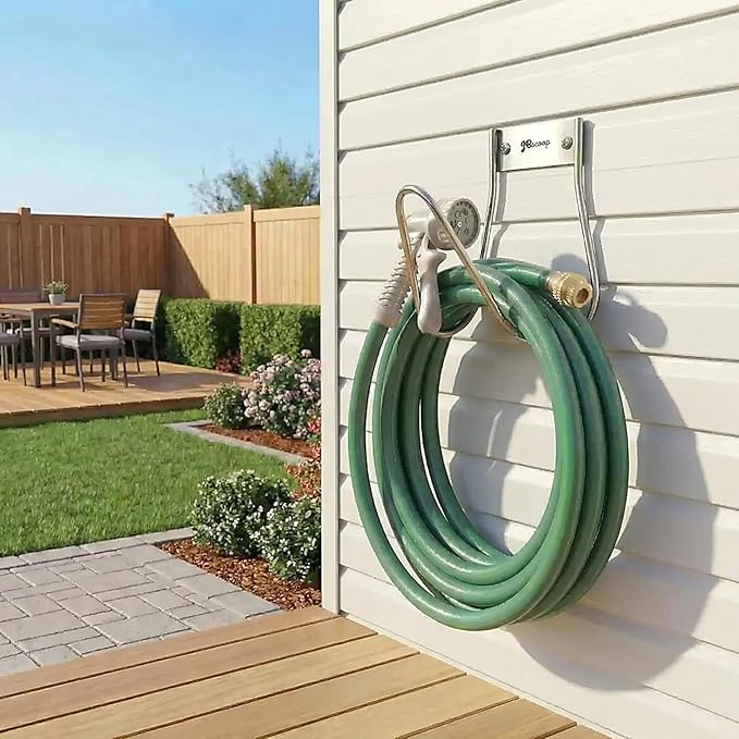 JBscoop Garden Hose Holder Stainless Steel Small Wall Mount Garden Hose Hook Ideal for Water Air Hydraulic Hose Ropes Extension Cords Heavy Duty &amp Rust Proof Size:6.3x7x6.3 Set of 1