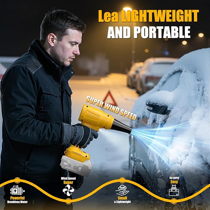 Electric Cordless Leaf Blower Dust Blower for DEWALT 20V Battery 140000 RPM Brushless High-Speed Motor Handheld Jet Fan Air Blower for Patio Cleaning Lawn CareBlowing Leaves and Dust -Tool only
