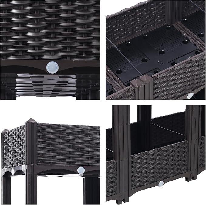 Outdoor Planting Box Double-Layer Planting Bed Garden Bed with Flower Rack for Growing Flowers Vegetables Tomatoes and Herbs – Perfect for Garden Patio Balcony (Double Brown Large)