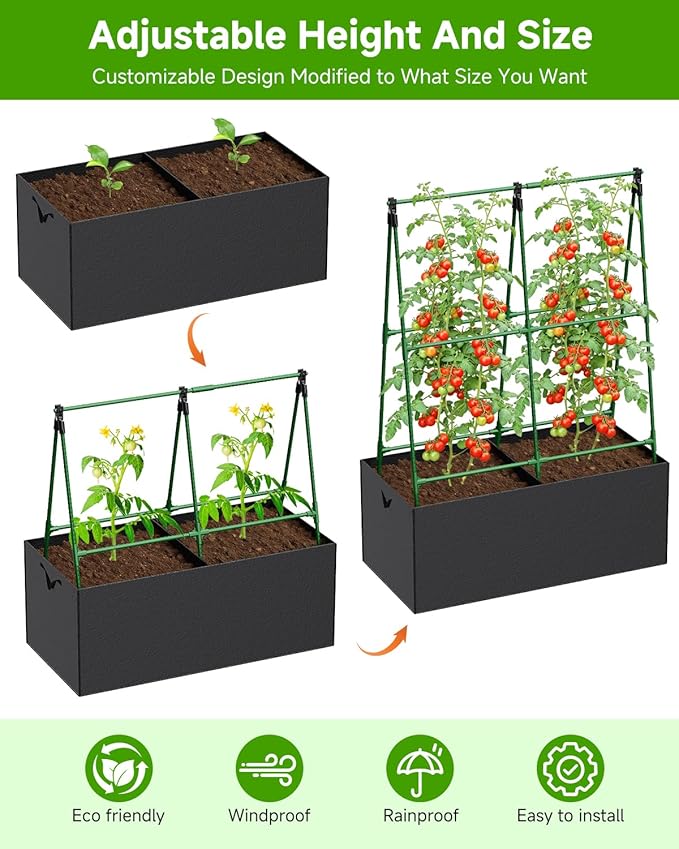 Cucumber Trellis with for Climbing Plants A-Shape Garden Trellis with Grow Bags Metal Plant Trellis with Garden Netting for Vegetables Flowers Fruits