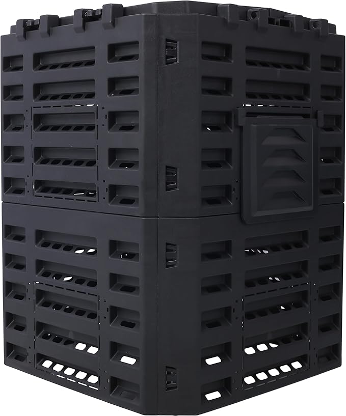 Garden Composter Bin Made from Recycled Plastic – 90 Gallons (340Liter) Large Compost Bin - Create Fertile Soil with Easy Assembly Lightweight Aerating Outdoor Compost Box