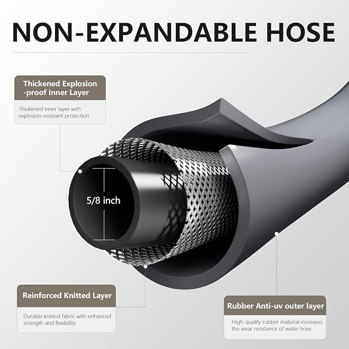 Garden Hose 5/8 x 15ft Brass Rubber Heavy Duty Water Hose 600 PSI Burst Pressure Durable Flexible Hose for Yard Car Wash Pets Gray