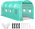 7*15*7FT Walk-in Greenhouse Portable Walking in Tunnel Tent Walking in Tunnel Tent with Galvanized Pipe 2 Roller Zippered Door &amp 8 Screen Windows Greenhouses for Outdoors (Bottom widening Desi