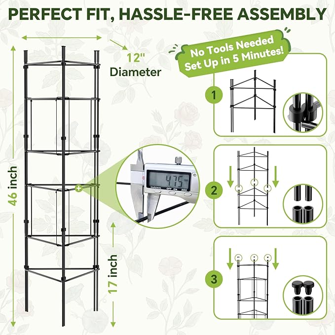 46 Inch Adjustable Metal Tomato Cage for Garden - 3 Pack Panel-Assembled Garden Trellis Flexible Shapes Plant Support Set Rustproof Stackable Trellis for Climbing Plants Outdoor Raised Bed Flowers