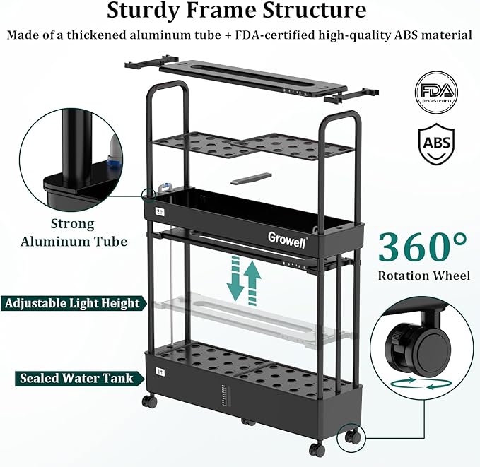 60-Pod Hydroponics Growing System Large Vertical Hydroponic Garden with Smart Full-Spectrum Grow Lights Auto Circulating Water Mobile Indoor Gardening System for Herbs Vegetables &amp Fruits
