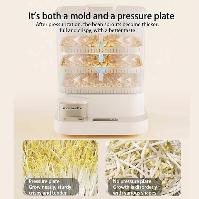 Home Smart Bean Sprout Machine Automatic Bean Sprout Machine 360°Sprinkling 4 Seasons Planting 1.5L Water Tank LED Display for Radish Wheatgrass Barle