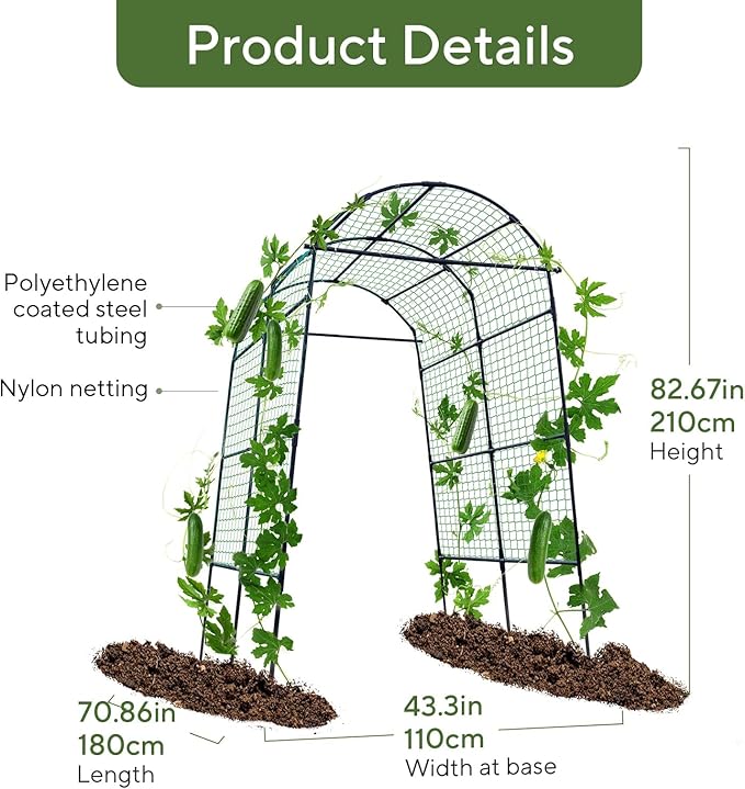 Garden Arch Trellis for Climbing Plants Outdoor 7.8 ft Tall Cucumber Trellis for Raised Bed Plastic-Coated Metal Plant Support Vegetable Squash Pea Bean Grape Vine Arbor Black