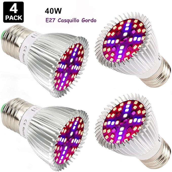 Esbaybulbs 40W LED Grow Light Bulbs E26 4 Pack Full Spectrum Grow Lamp Red Plant Light for Hydroponics Greenhouse Indoor Plants