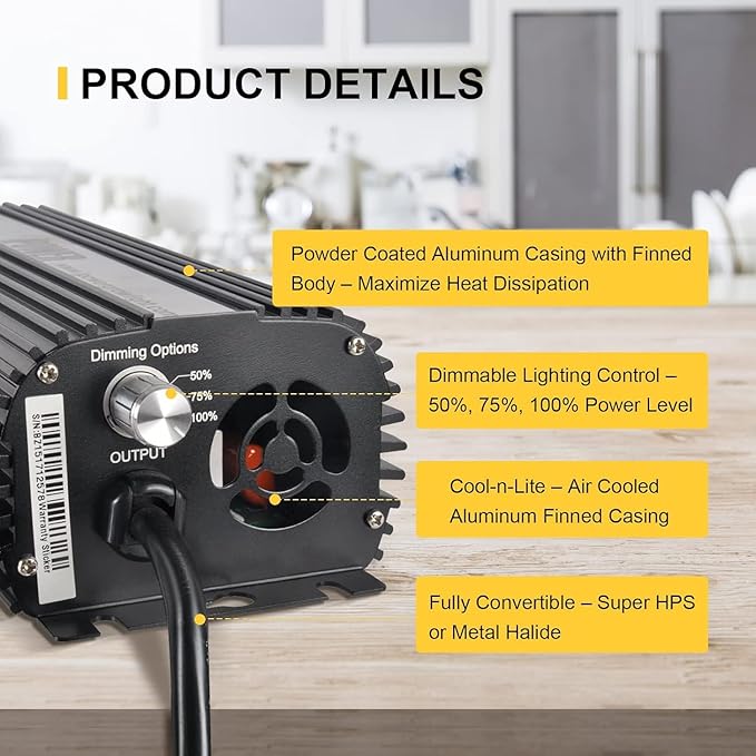 iPower 400W Ballast Digital Dimmable Electronic Horticulture Ballast Suit for Hydroponic HPS MH Grow Light System Black