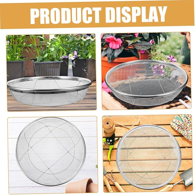 Manual Soil Sieve Stainless Steel Soil Sifter Gardening Soil Sieve Sifting Pan 14 Inches Diameter Lightweight Easy to Operate for Garden Supplies