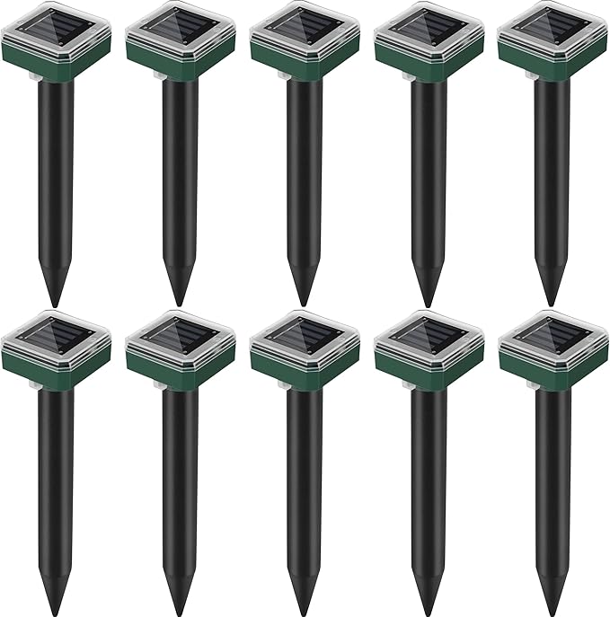 Mole Repellent Solar Powered 10 Pack Snake Vole Repellent OutdoorWaterproof Ultrasonic Deterrent Groundhog Squirrel Gopher Vole Deer and Chipmunk for Lawns Garden &amp Yard