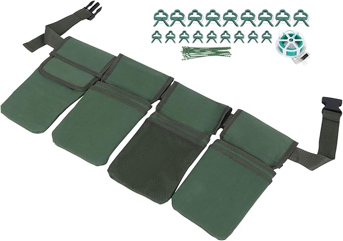 Gardening Tools Set with Green Waist Bag Plant Support Clips and Adjustable Cable Ties Kit