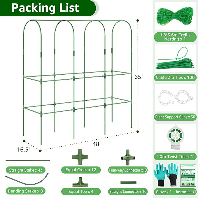 65×48 Upgrade Heightened Cucumber Trellis for Raised Bed U-Shape Garden Trellis for Climbing Plants Outdoor Metal Arch Trellis for Fruit Vegetable Flower