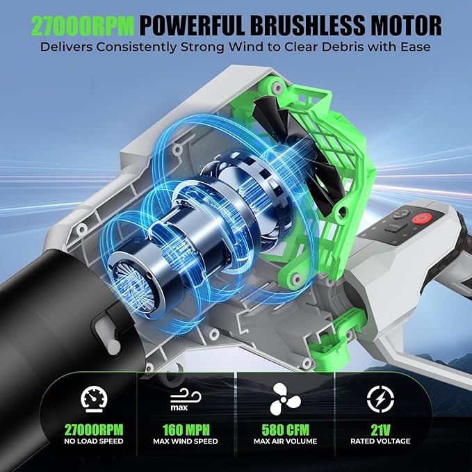 AirPlus Leaf Blower Cordless Rotated 180° Electric Leaf Blower with 2 x 4.5Ah Batteries &amp Fast Charger Lightweight Battery Leaf Blower for Lawn Care Garage Patio