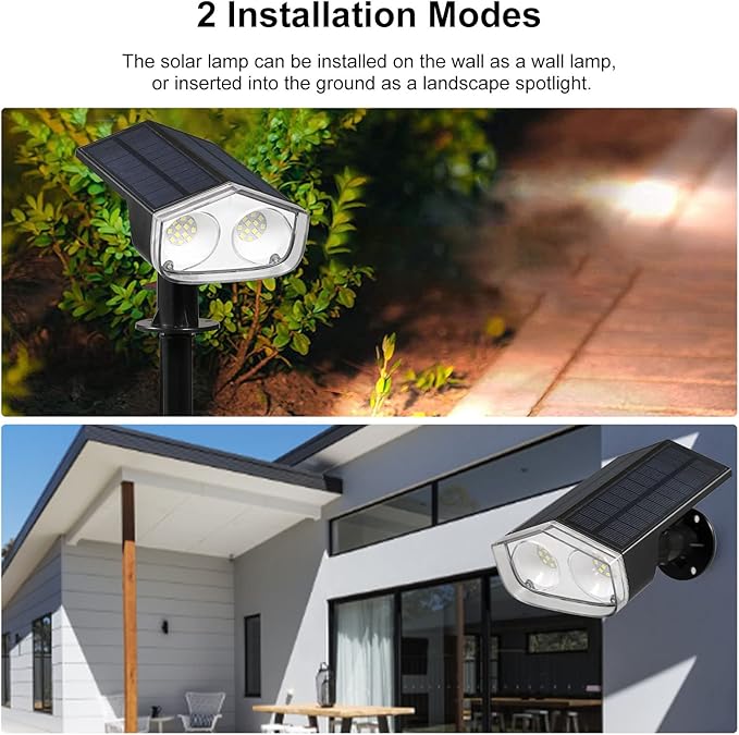 Ejoyous Solar Landscape Spot Lights 2 PCS Lawn Lamp Wall Light Outdoor Garden Lamp IP67 Water Proof Landscape Spotlights for Garden Patio Yard Fence Landscape Courtyard