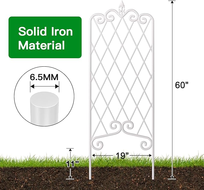 AMAGABELI GARDEN &amp HOME 2 Pack 60” x 18” Garden Trellis for Climbing Plants Outdoor Trellis for Climbing Roses Plant Trellis Vegetables and Flower Vine White Trellis for Ivy Cucumbers