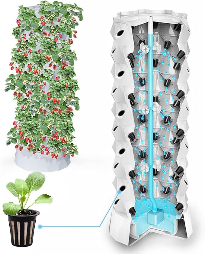 Hydroponic Tower Self-Watering Growing System48/64/80 Plant Vertical Garden Planter Indoor Smart Garden Kit with Hydrating Pump Timer Adapter8floors