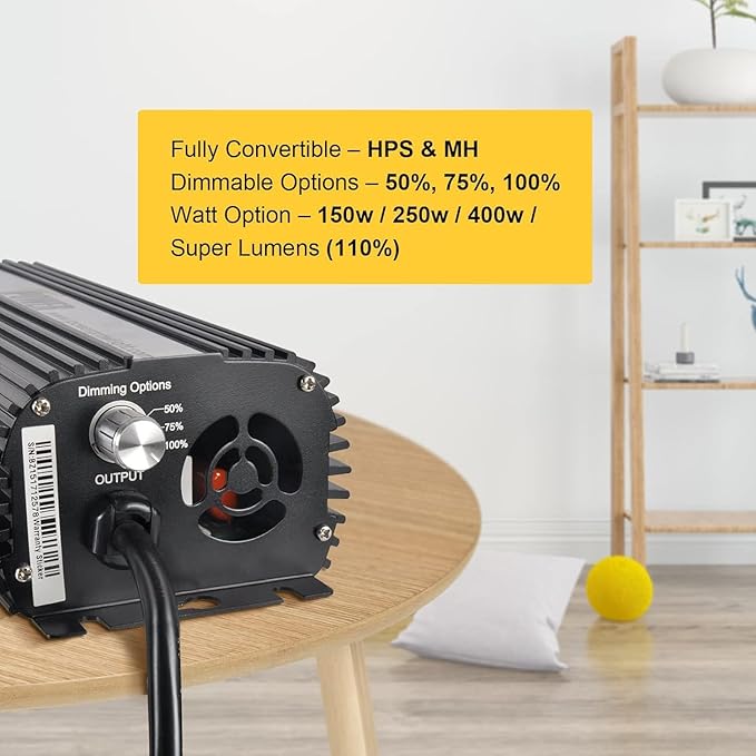 iPower 400W Ballast Digital Dimmable Electronic Horticulture Ballast Suit for Hydroponic HPS MH Grow Light System Black